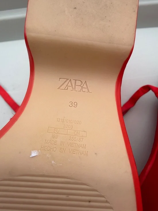 Zara Bright Red Satin Platform Heels - Picture 9 of 10